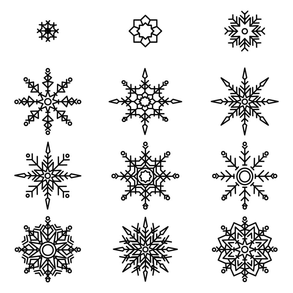 einzigartiges Schneeflocken-Cool-Winter-Schnee-Sammelset vektor