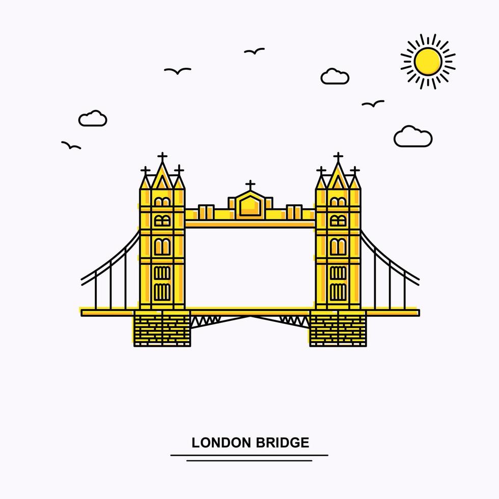 london bridge monument poster vorlage weltreise gelber illustrationshintergrund im linienstil mit beauture naturszene vektor