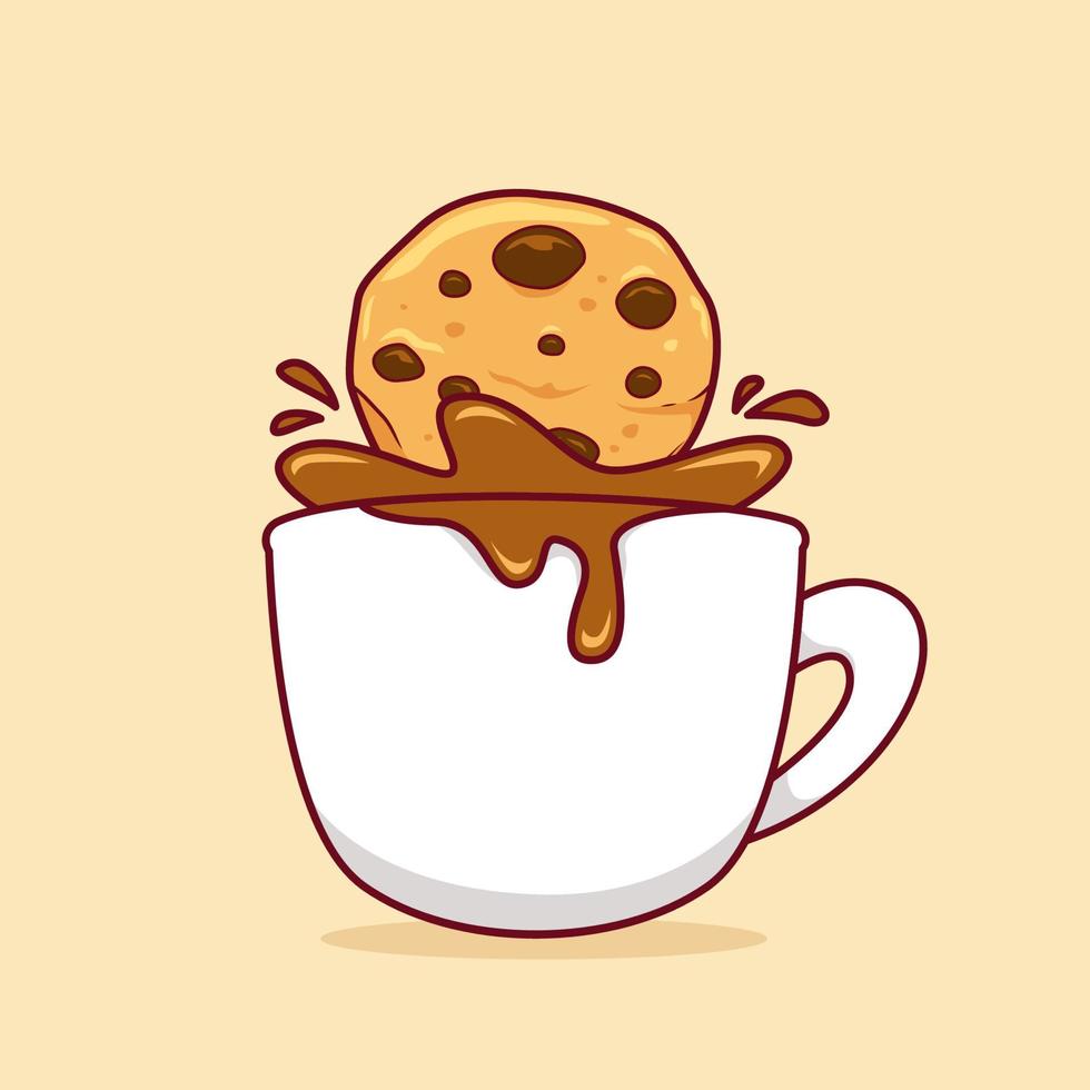 choco chip kaka doppning in i varm kaffe kopp eller varm choklad kopp dryck illustration vektor