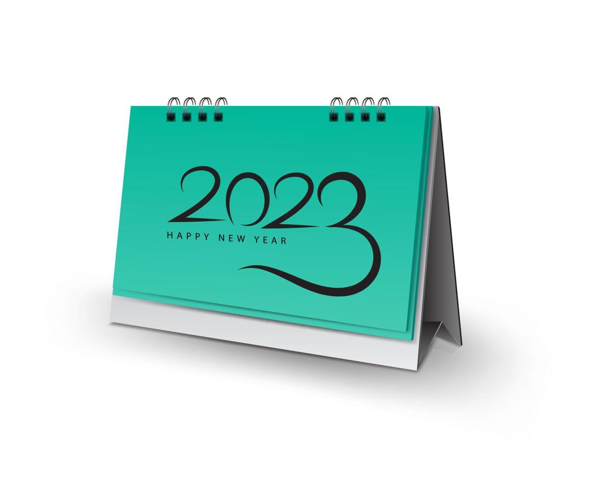 Kalender 2023 Vorlage, leerer Tischkalender 3D-Mock-up-Vektorillustration, horizontales realistisches Mock-up für Tischkalender 2023-Vorlagendesign, frohes neues Jahr 2023, grüner Hintergrund vektor