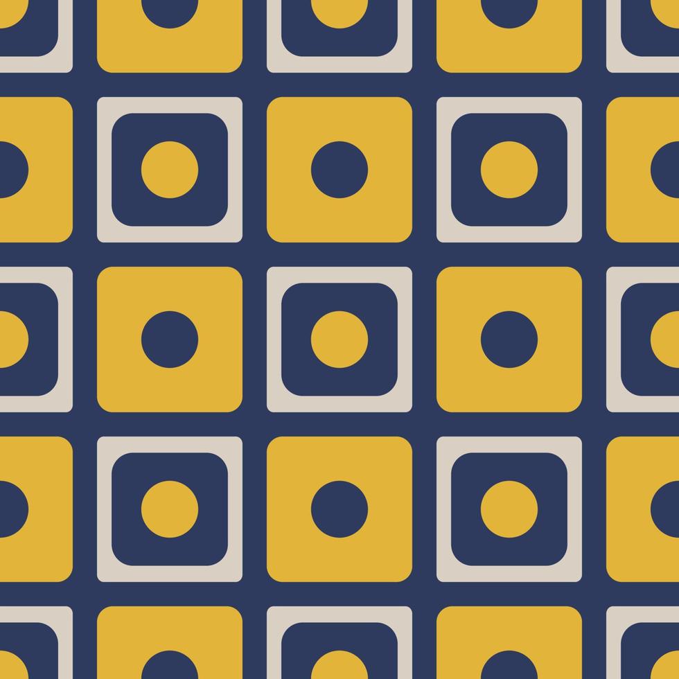 buntes einfaches geometrisches Muster. gelb-blaue Farbe kleiner geometrischer quadratischer Kreis zufällige Form nahtloser Musterhintergrund. Verwendung für Stoffe, Innendekorationselemente, Polster, Verpackungen. vektor