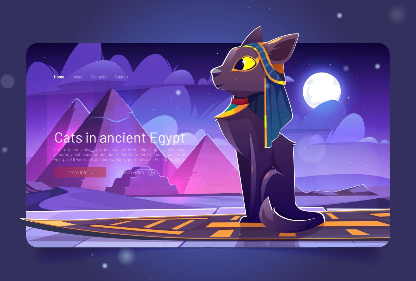 katt i gammal egypten tecknad serie landning sida, bastet vektor