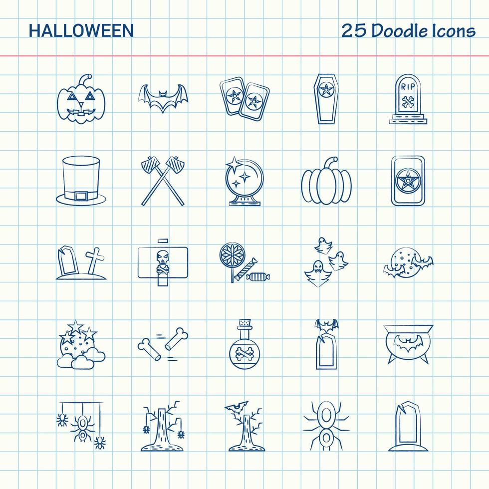 halloween 25 klotter ikoner hand dragen företag ikon uppsättning vektor