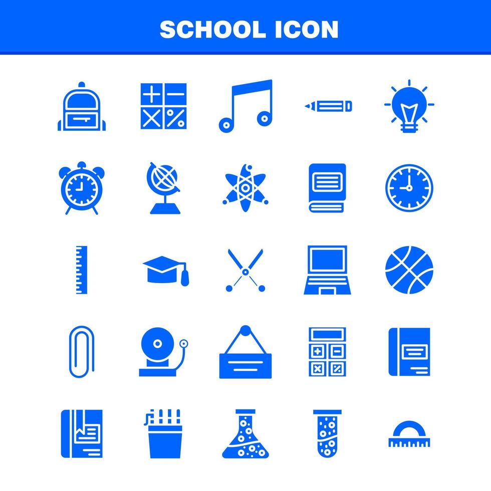 Schulsymbol solides Glyphen-Icon-Pack für Designer und Entwickler Ikonen der Bildung Globus Schulrucksack Tasche lernen lernen Schulvektor vektor