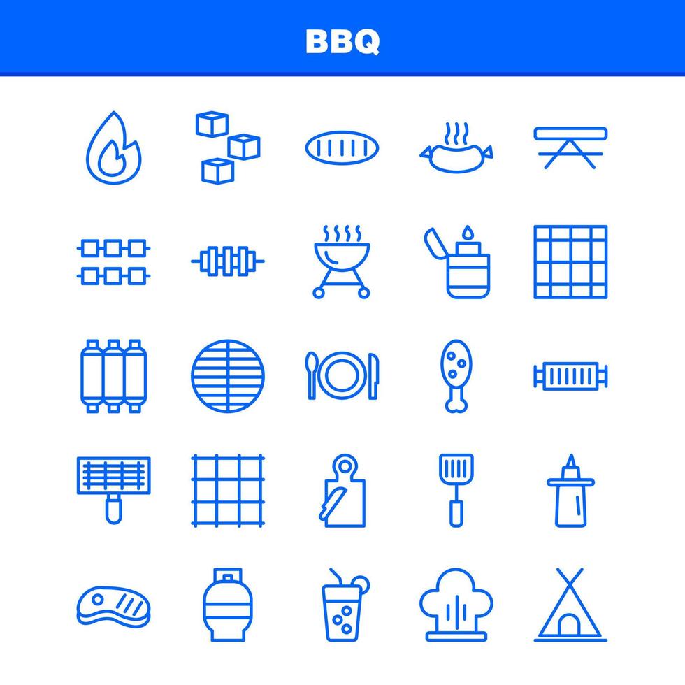 bbq line icon pack für designer und entwickler symbole von grill bbq essen wurst glas trinken bbq zitrone vektor