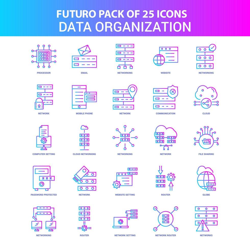 25 blaue und rosa Futuro-Icon-Packs für die Datenorganisation vektor