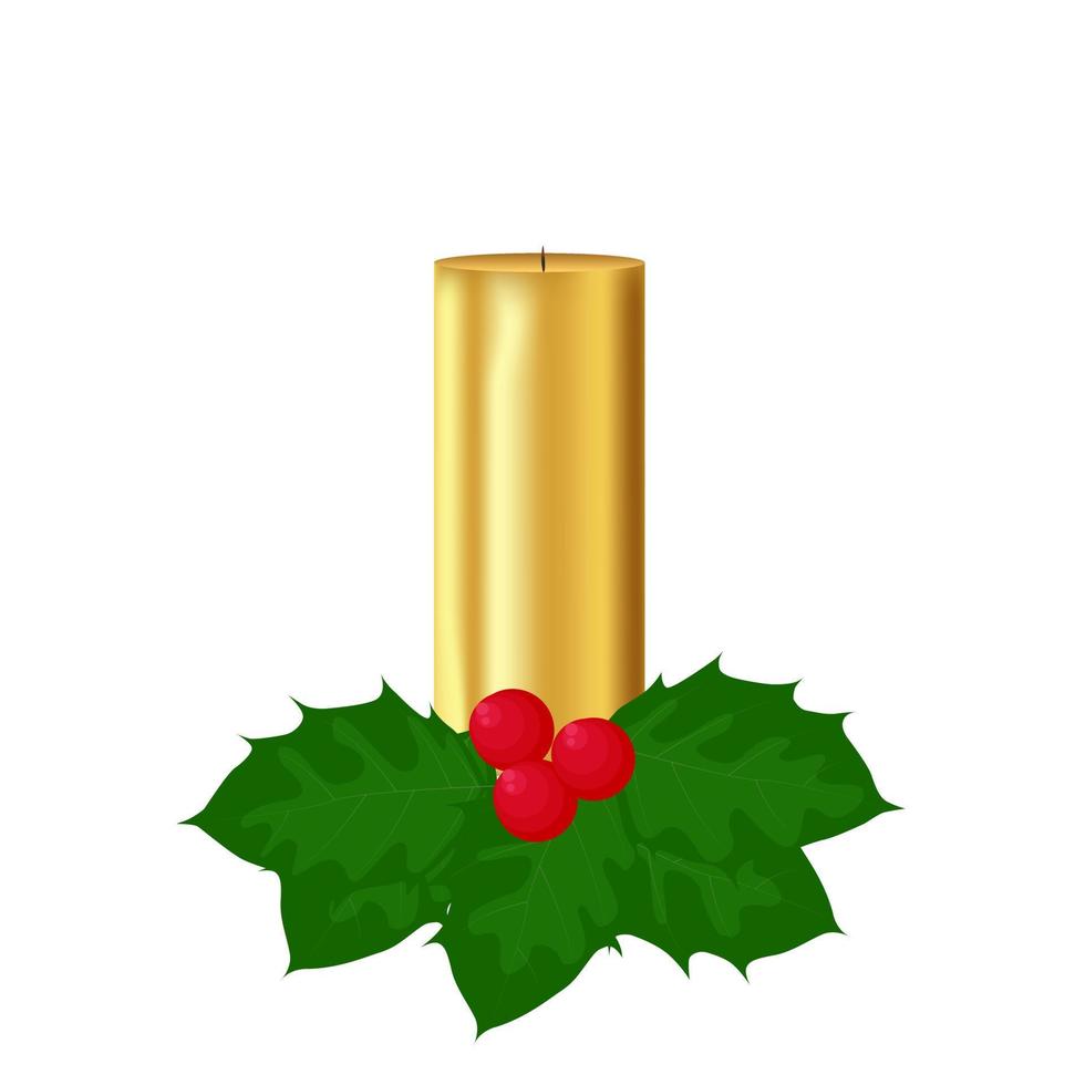 Weihnachtshintergrund mit Kerze und Stechpalme. frohe weihnachten, symbol, feiertag, religion.weihnachten festliche atmosphäre zusammensetzung.vektorillustration vektor