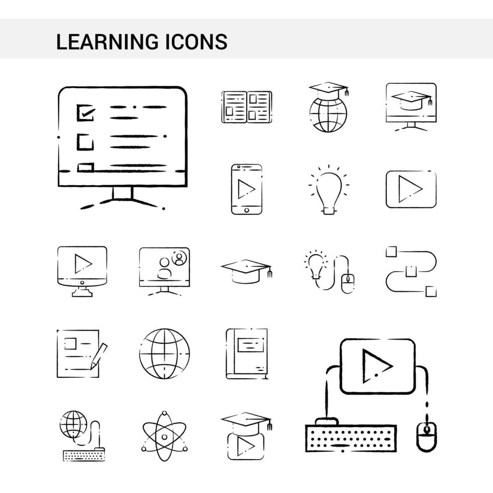 Lernsymbole handgezeichnete Symbolsatzart isoliert auf weißem Hintergrundvektor vektor