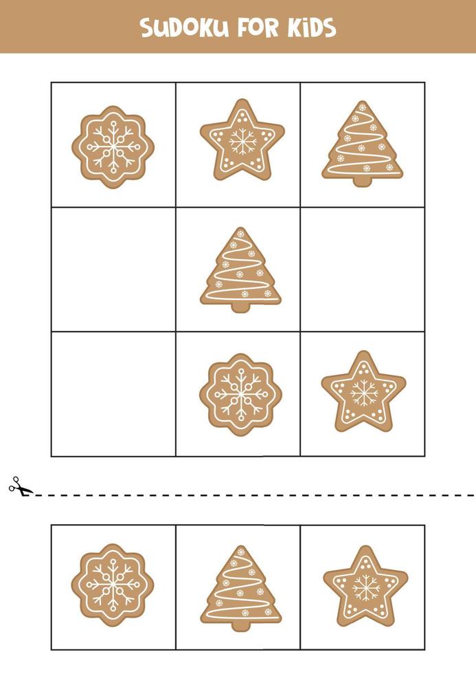 pädagogisches Sudoku-Spiel mit süßen Lebkuchenplätzchen. vektor