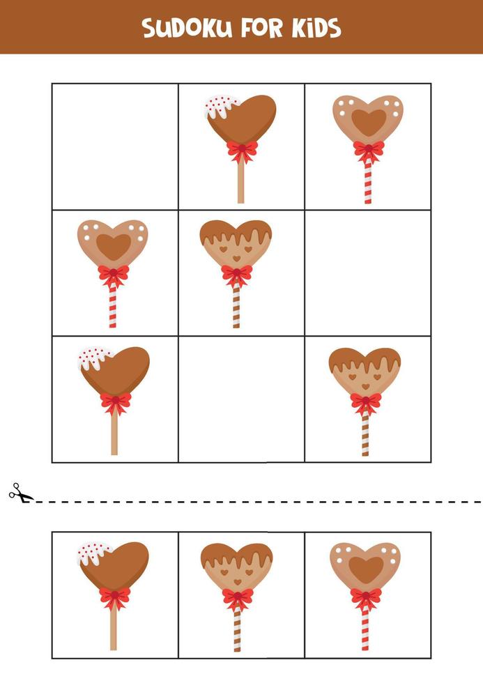 Lern-Sudoku-Spiel mit süßen Herzlutschern. vektor