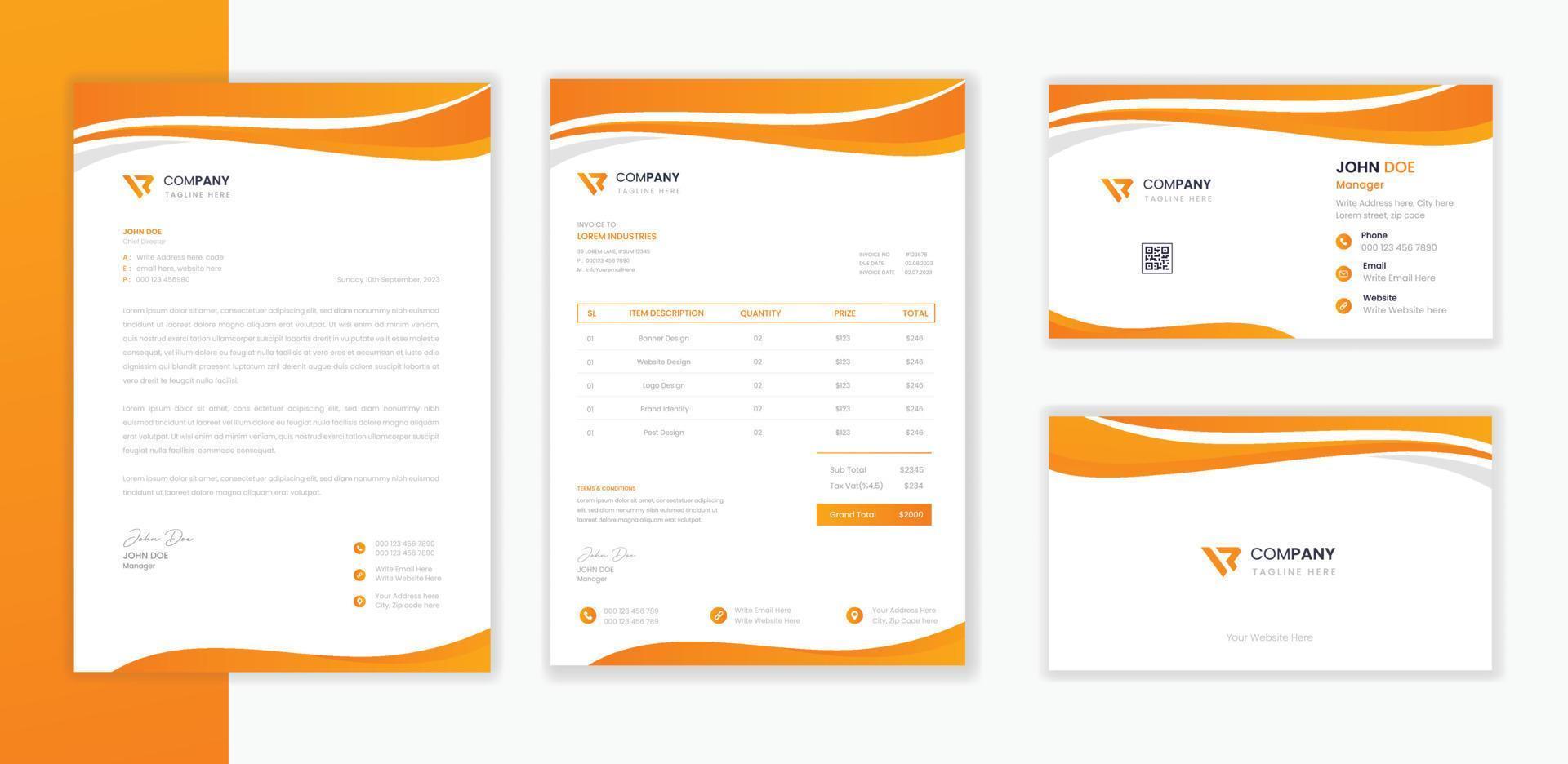 professionell modern företags- brevpapper design mall bunt, företag brev med företag kort och faktura vektor