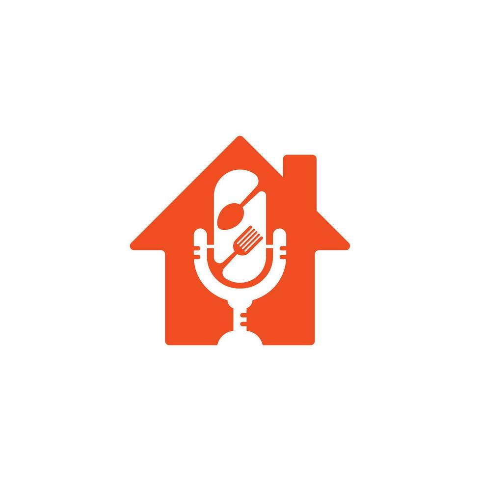 Podcast Food Home Shape Konzept Logo Icon Designs Vektor. Food-Podcast für Schilder, Maskottchen oder andere. vektor