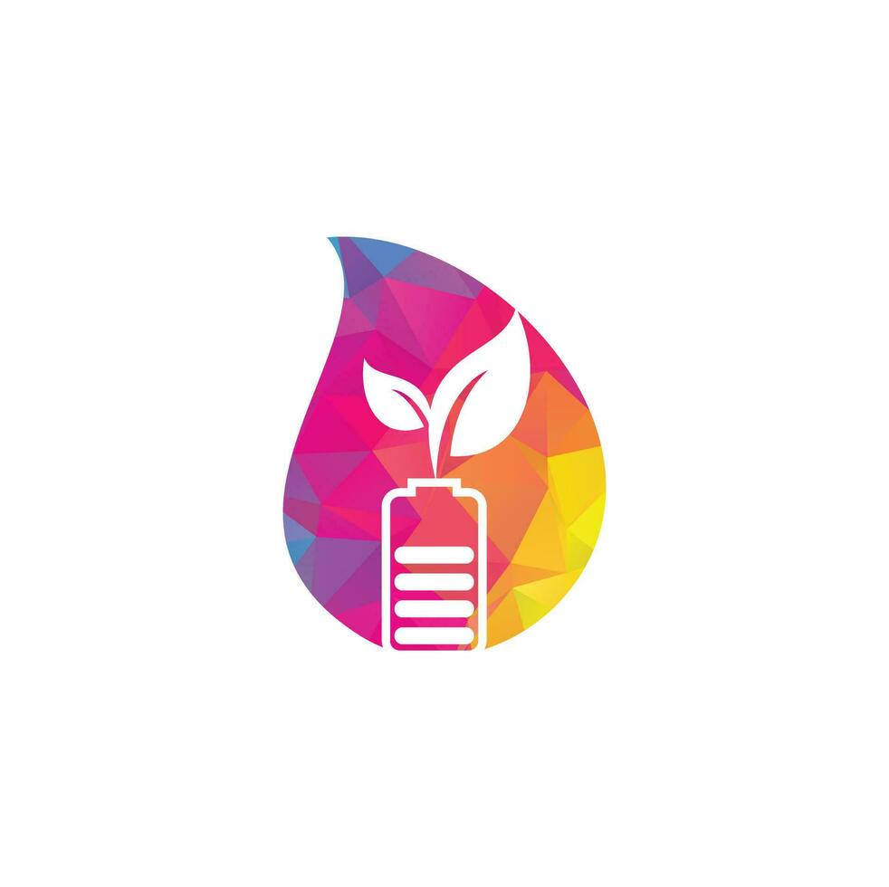 Batterie lässt Tropfenform Konzept Vektor Logo Design. Batterie- und Blattsymbol Natürliche Energie Symbol Design Element Logo Vorlage