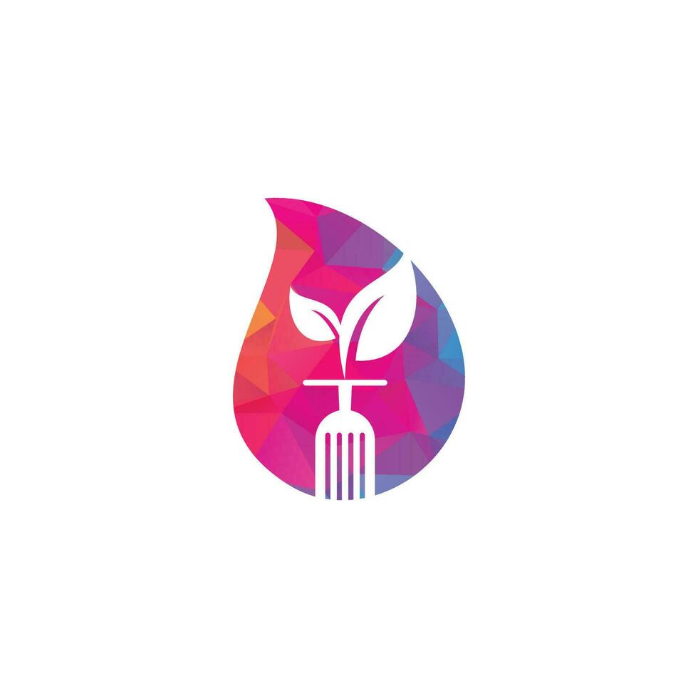 Logo-Vorlage für ein gesundes Lebensmittel-Drop-Shape-Konzept. Bio-Lebensmittel-Logo mit Löffel- und Blattsymbol. vektor