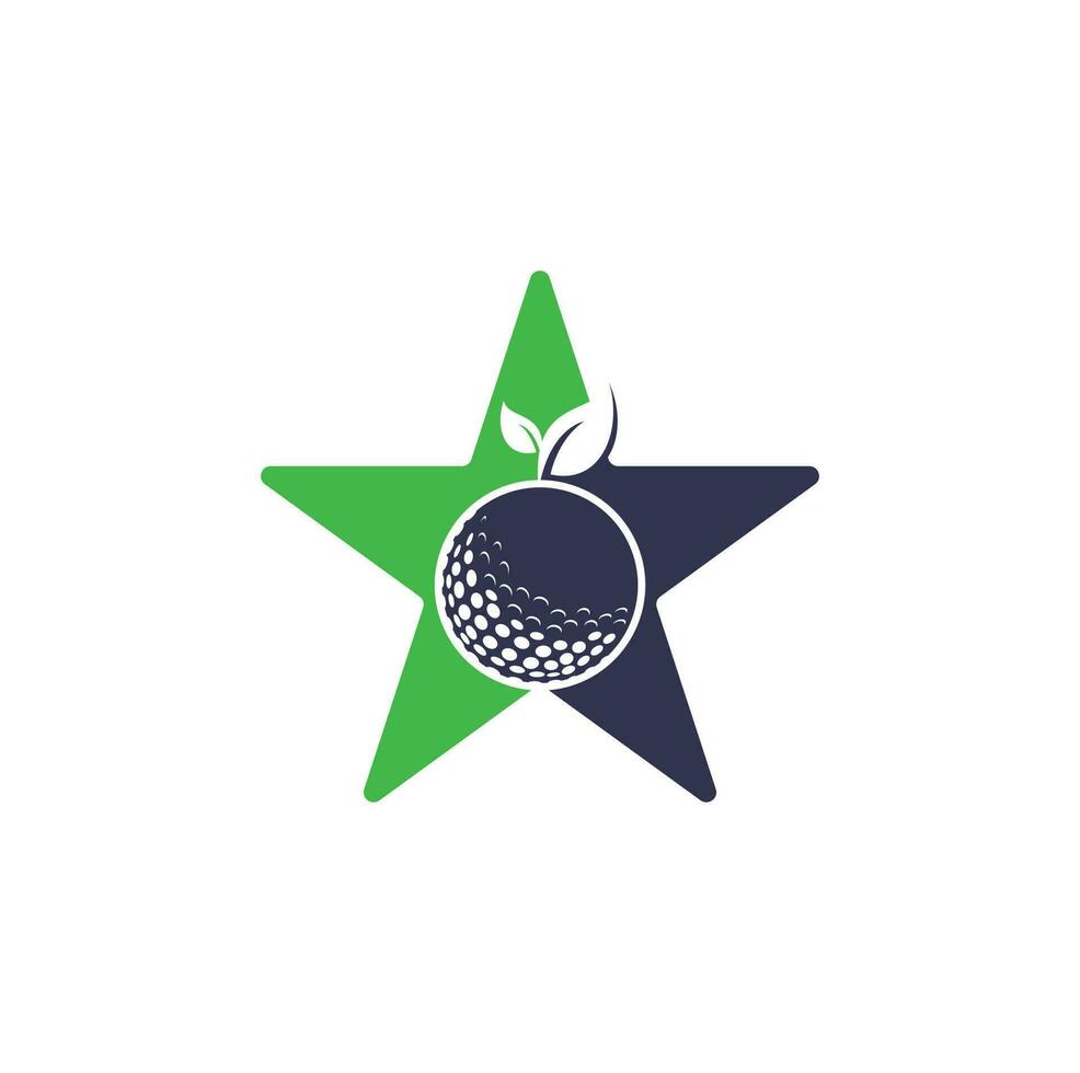golf löv stjärna form begrepp logotyp mall. golf boll och löv, golf boll och sport logotyp vektor