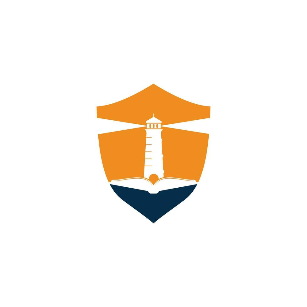 Buch- und Leuchtturm-Logo-Design-Vorlage. Buch-Leuchtturm-Symbol vektor