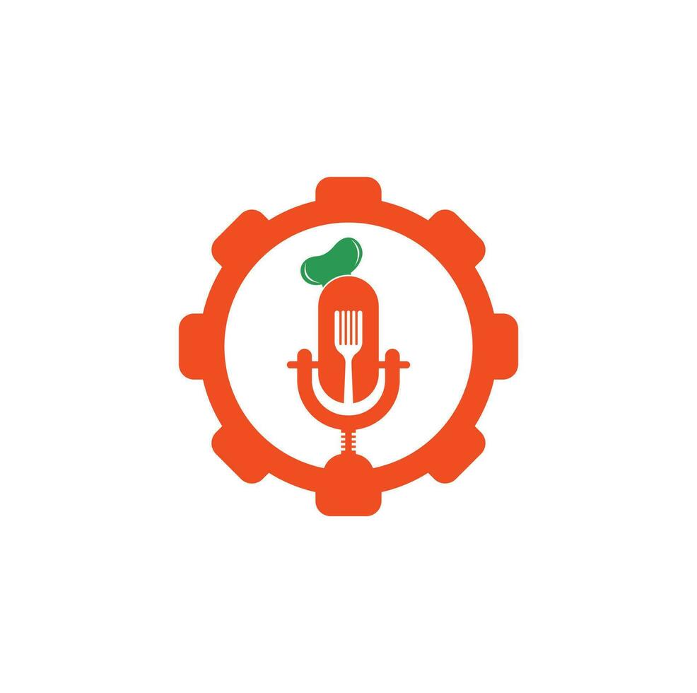 Chef-Podcast-Getriebe-Form-Konzept-Logo-Design-Vorlage. Logo-Design-Vektor für die Kochausbildung vektor