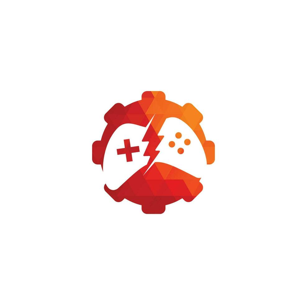 Spiel mit Zahnrad-Logo-Vorlagenvektor. Joystick-Design-Ikone. Gang-Spiel-Logo vektor