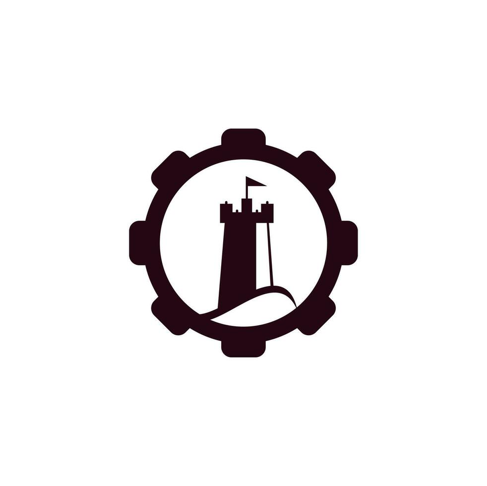 slott Vinka redskap form begrepp logotyp vektor ikon illustration. enkel slott och hav Vinka logotyp