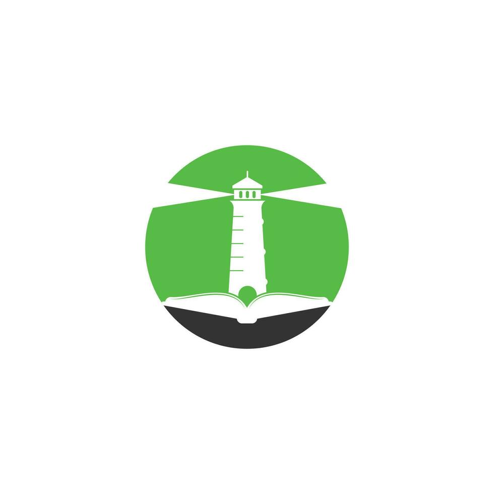 Buch- und Leuchtturm-Logo-Design-Vorlage. Buch-Leuchtturm-Symbol vektor