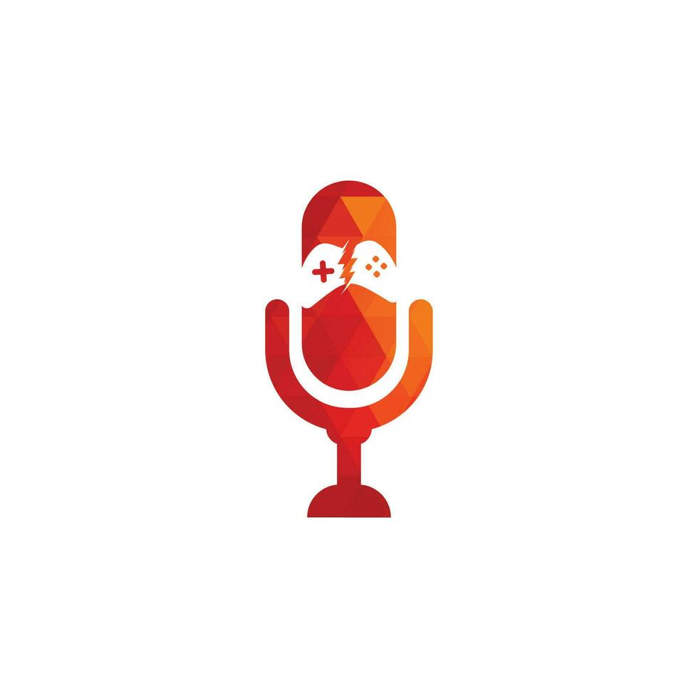 Gamepad und Podcast-Logo-Design-Vorlage. Spiel- und Podcast-Logo-Symbol vektor