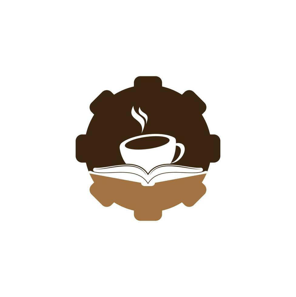 Kaffeebuch Zahnradform Konzept Vektor Logo Design. Kultiges Logo des Teebuchladens.