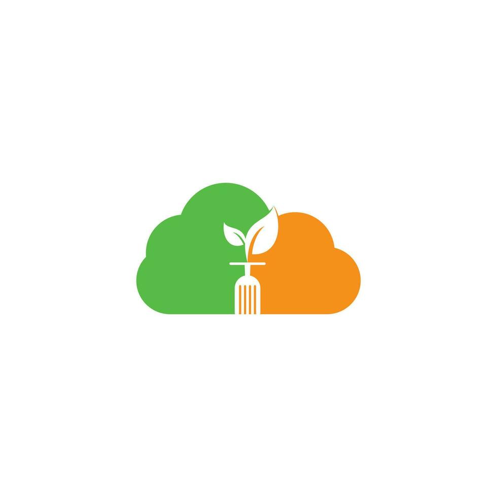 Logo-Vorlage für das Konzept der gesunden Lebensmittelwolkenform. Bio-Lebensmittel-Logo mit Löffel- und Blattsymbol. vektor