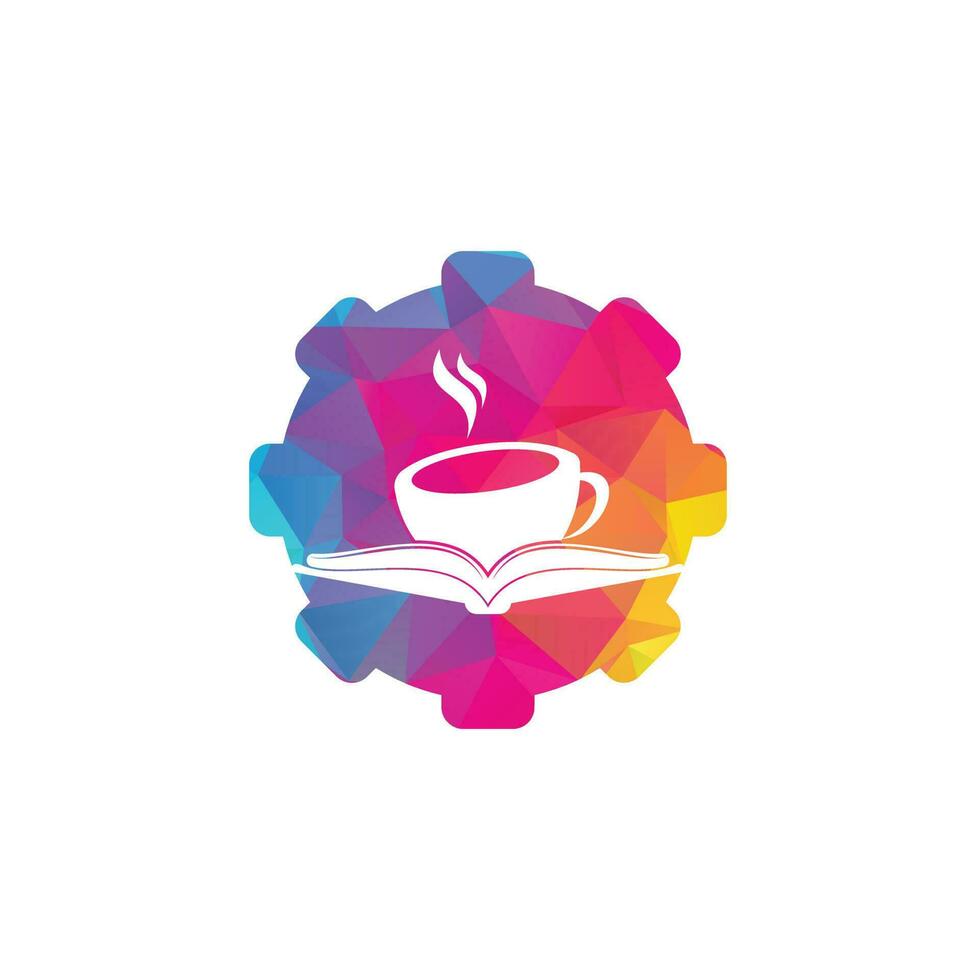 Kaffeebuch Zahnradform Konzept Vektor Logo Design. Kultiges Logo des Teebuchladens.