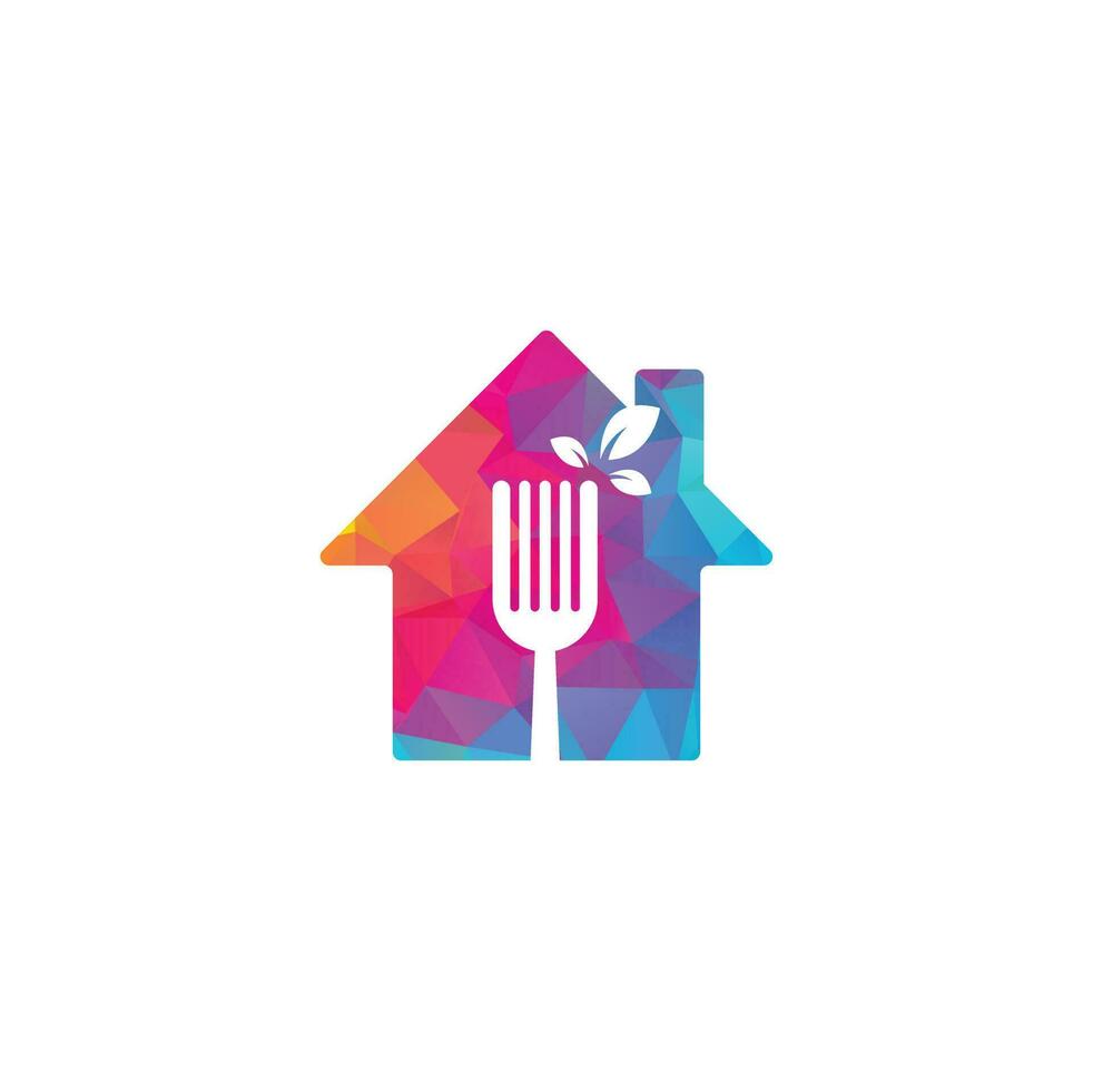 Logo-Design für gesundes Essen nach Hause. Gabel und Blatt-Logo-Symbol. vektor