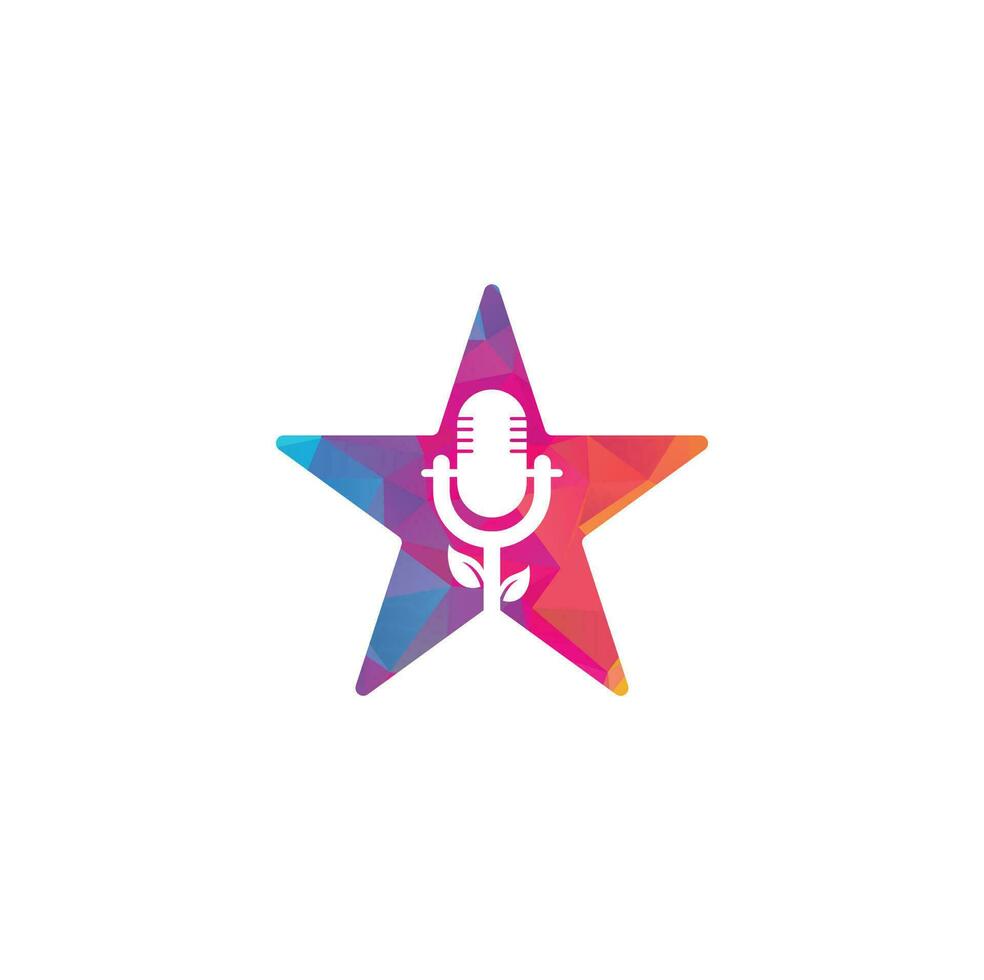 Blatt-Podcast-Sternform-Konzept-Logo-Design-Vorlage. Natur-Podcast-Logo-Vorlagenvektor. Podcast-Natur-Logo. vektor