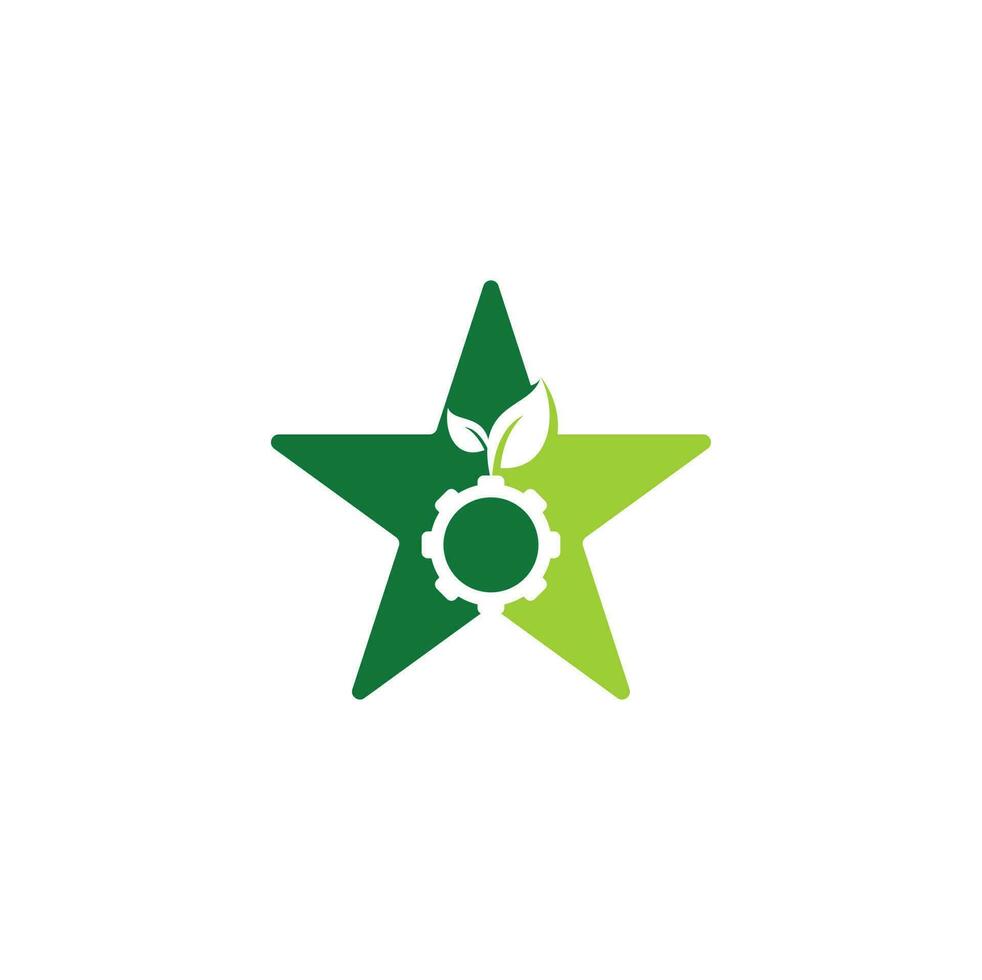 Zahnradblatt Sternform Konzept Vektor Logo Design. grüne Ökoenergie, Technologie und Industrie.