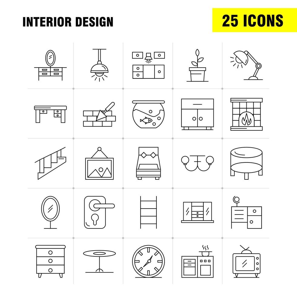 interiör design linje ikoner uppsättning för infographics mobil uxui utrustning och skriva ut design inkludera sovrum skåp möbel hus garderob tv TV hus ikon uppsättning vektor