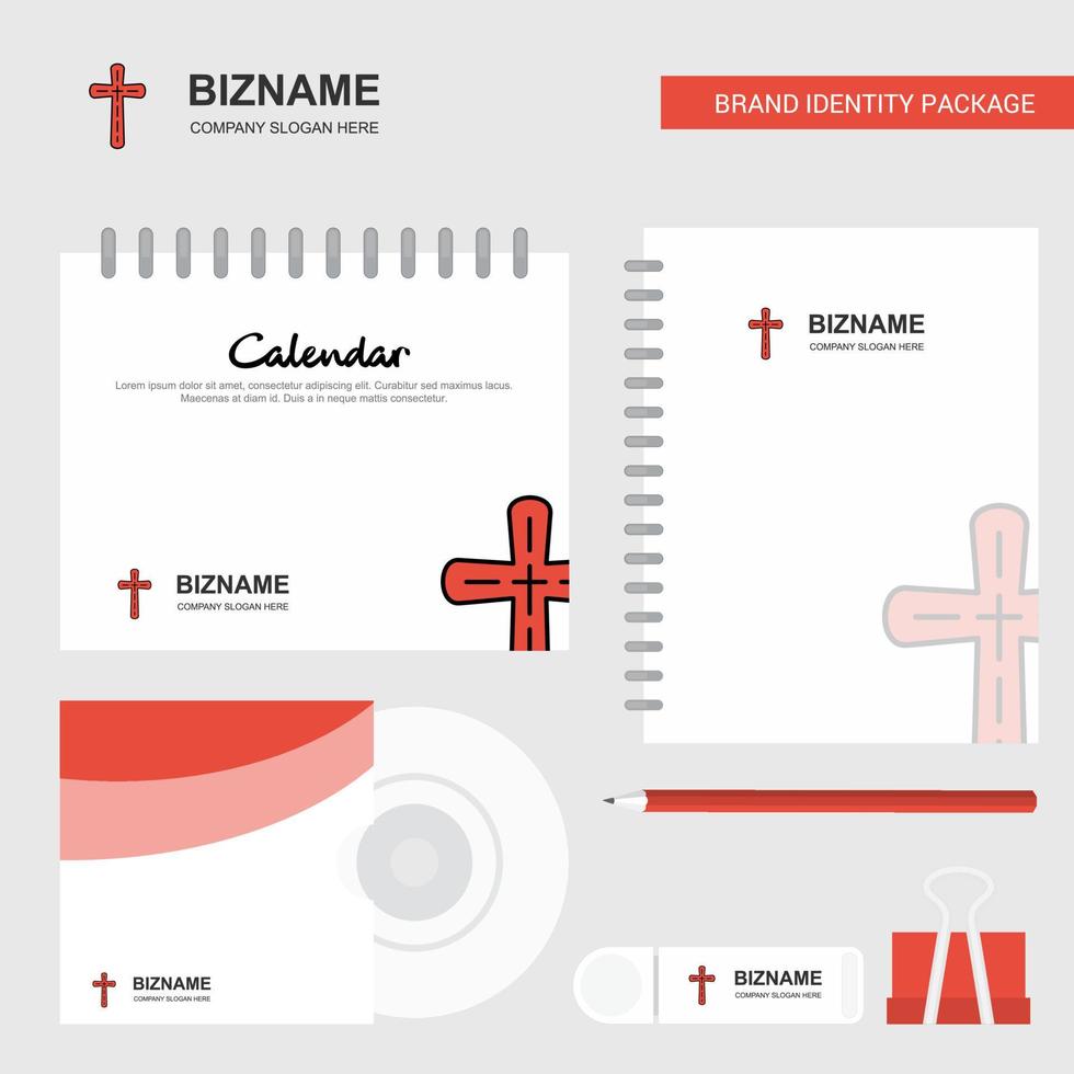 Cross-Logo-Kalender-Vorlage, CD-Cover, Tagebuch und USB-Marke, stationäre Verpackungsdesign-Vektorvorlage vektor