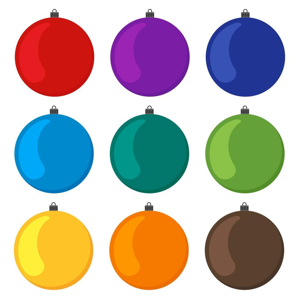 nio mång färgad jul bollar på en vit bakgrund. vektor illustration.