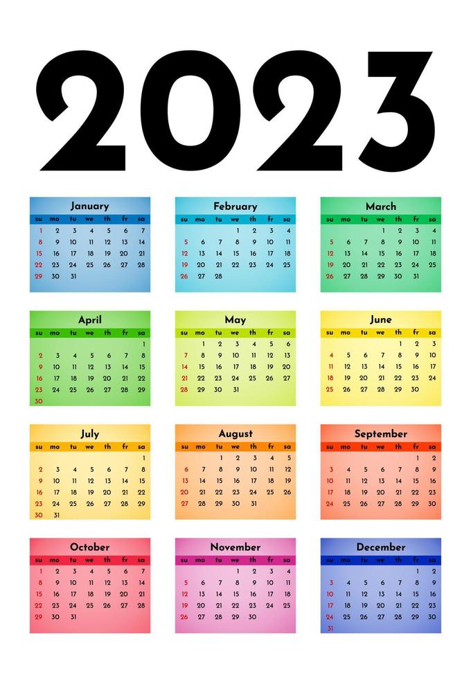 Kalender für 2023 isoliert auf weißem Hintergrund vektor