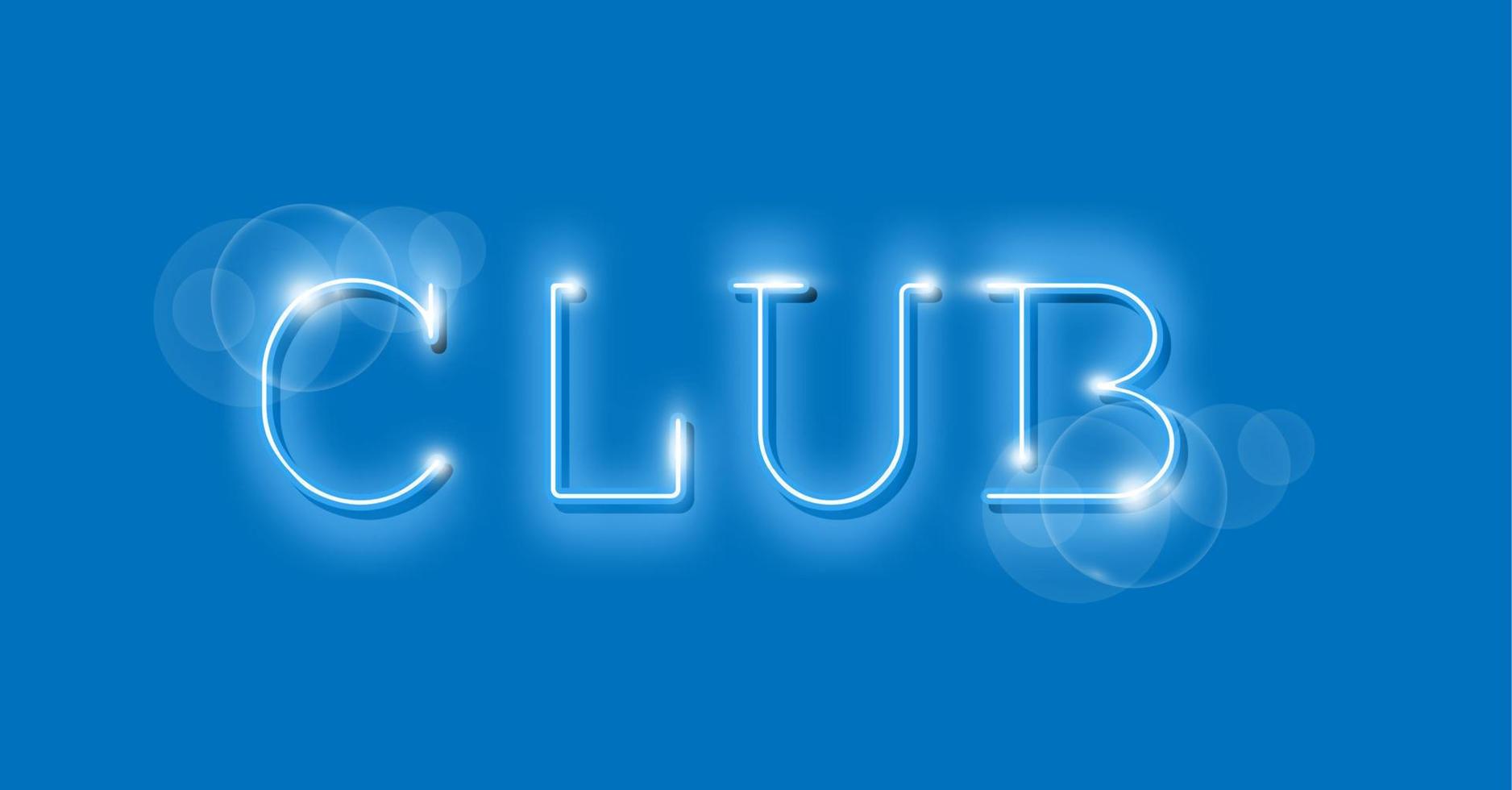 club leuchtreklame vektor. Nachtclub weiße Leuchtreklame-Designvorlage, Lichtbanner, LED-helle Werbung, Glamour-Licht-Inschrift. vektorillustration lokalisiert auf modeblauem hintergrund vektor