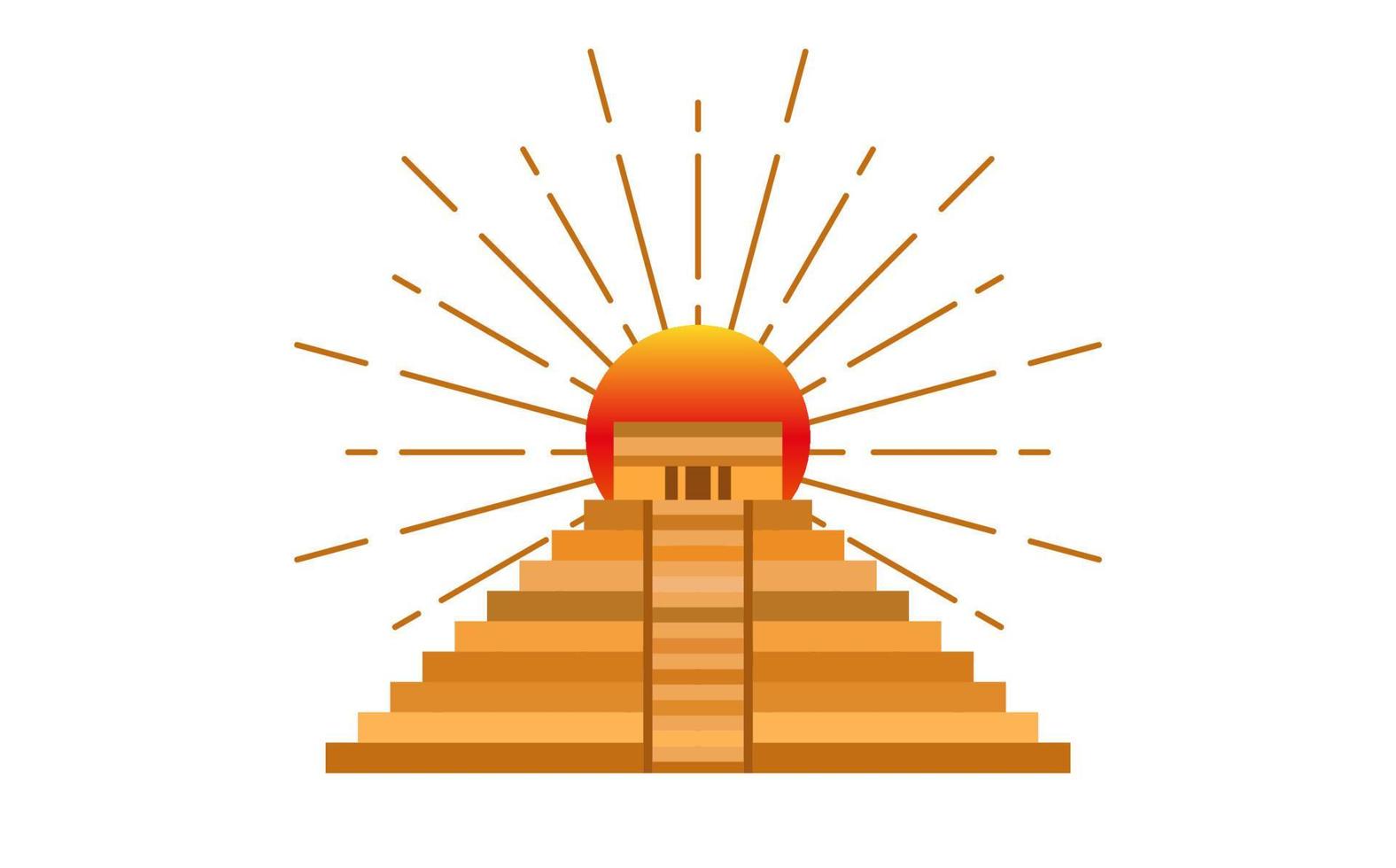 Maya-Pyramide-Symbol mit heiliger Sonne. tempel von kukulcan, el castillo-pyramide im flachen design von chichen itza, alte heilige architektur der maya in yucatan, mexiko. Vektor isoliert auf weißem Hintergrund