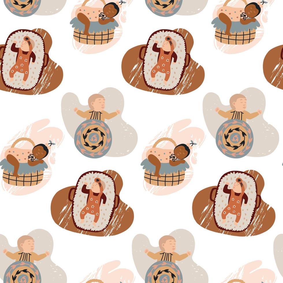 Muster Neugeborene. babyparty skandinavische pastelltapete. Textilstoffdesign für Kinder. flaches böhmisches vektorneutrales hintergrundpapier vektor