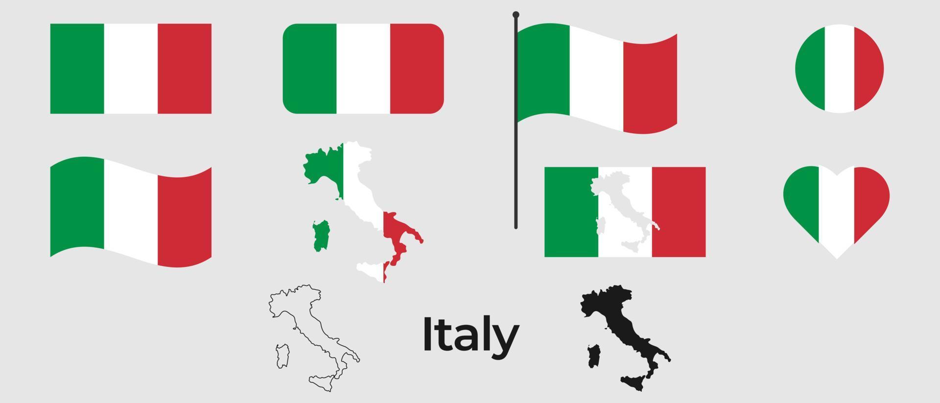 Flagge von Italien. Silhouette von Italien. Nationales Symbol. vektor