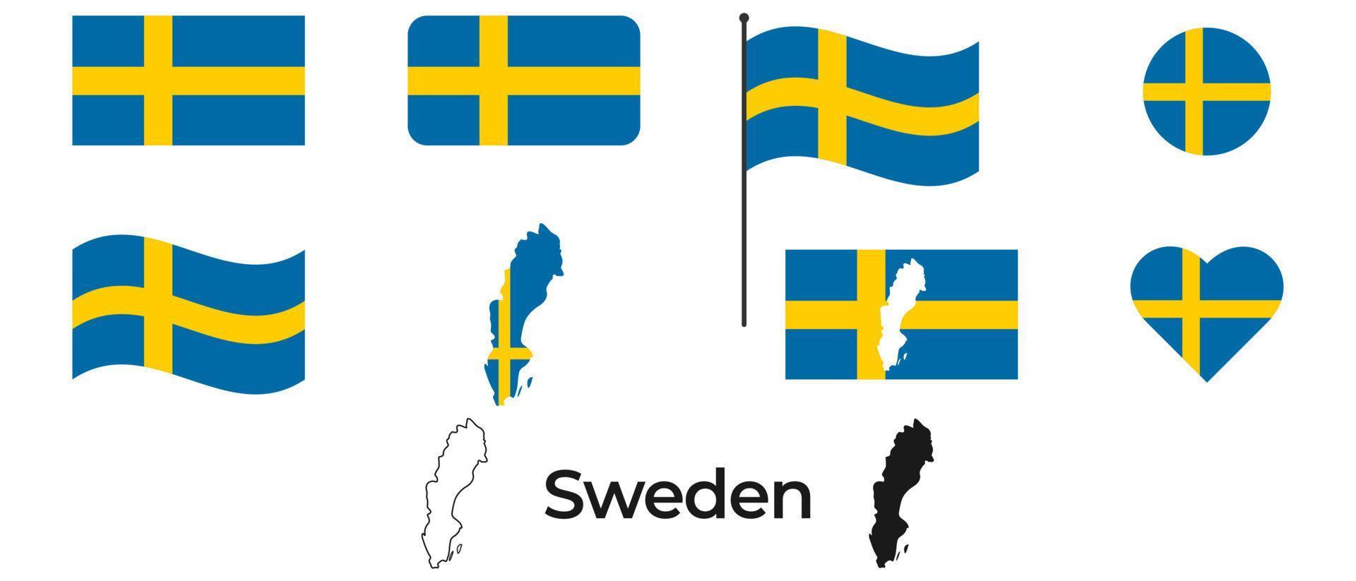 Flagge von Schweden. Silhouette von Schweden. Nationales Symbol. vektor