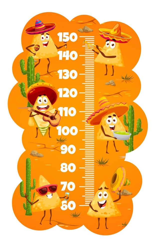 barn höjd Diagram, tecknad serie mexikansk nachos pommes frites vektor
