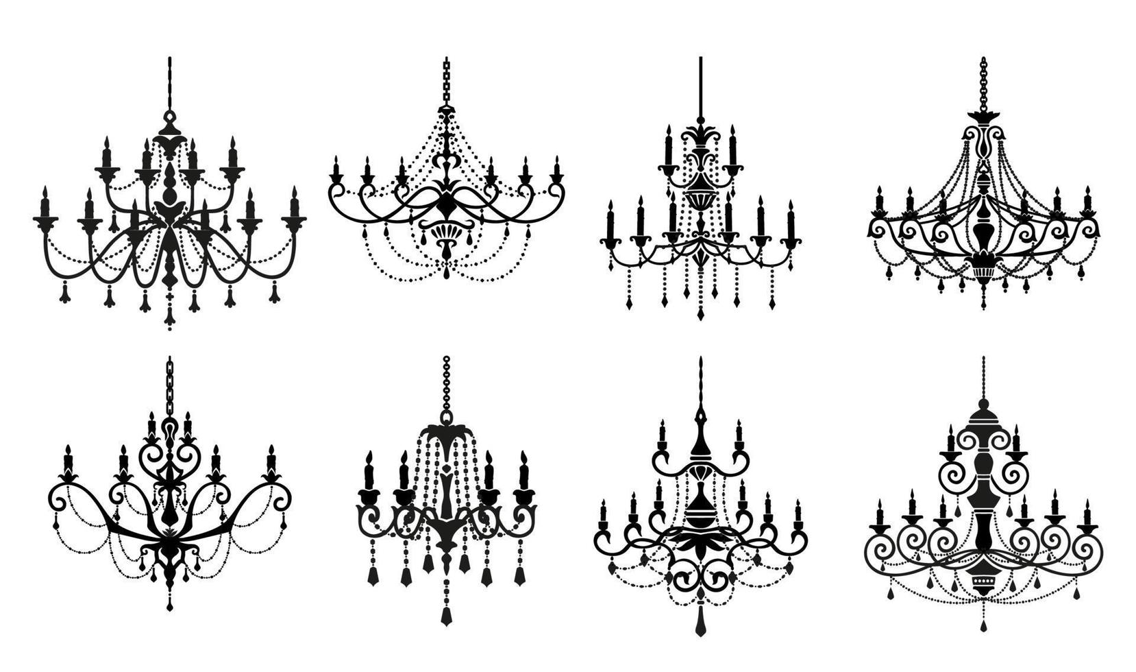 Kronleuchter-Silhouetten, Vintage-Glanzlampe vektor