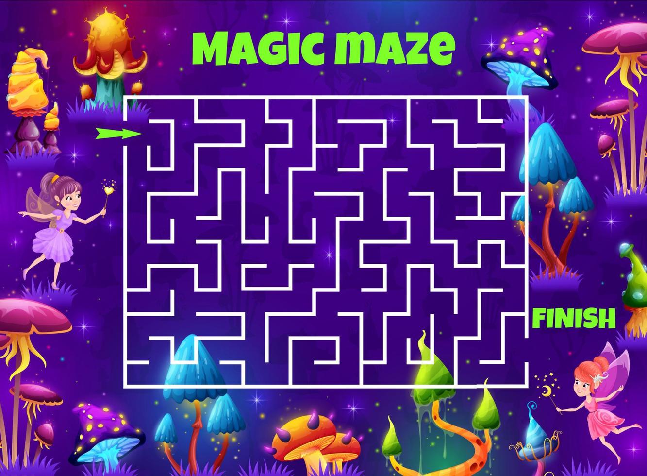 Labyrinth-Labyrinth-Spiel mit magischen Pilzen im Wald vektor