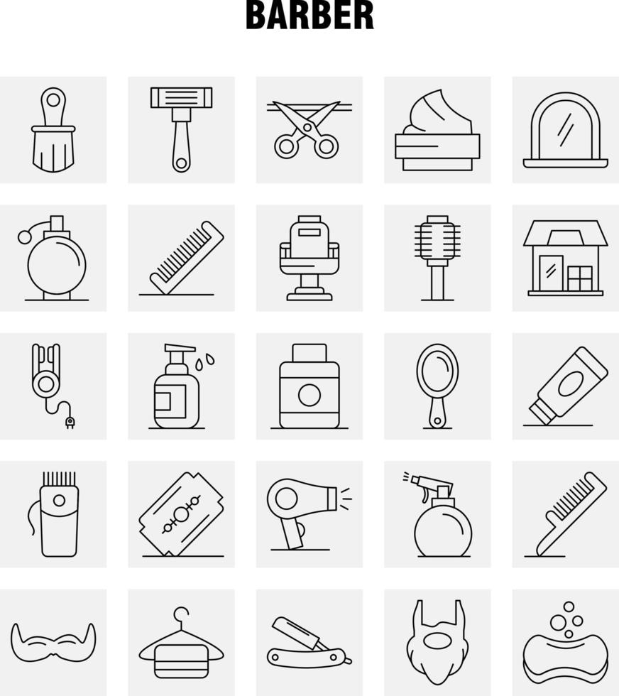 barber line icons set for infographics mobile uxui kit and print design umfassen barber face mirror barber beauty chair haircut barber icon set vector