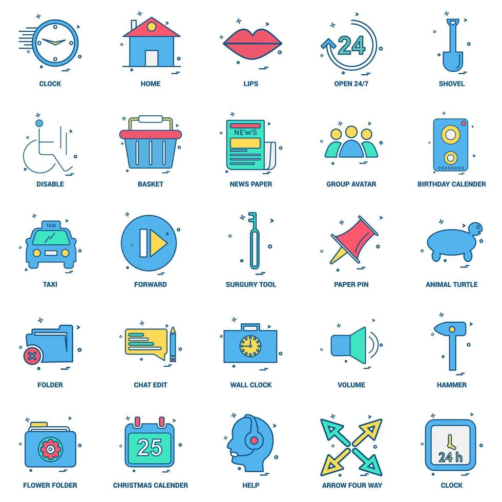 25 Business Concept Mix Flat Color Icon Set vektor