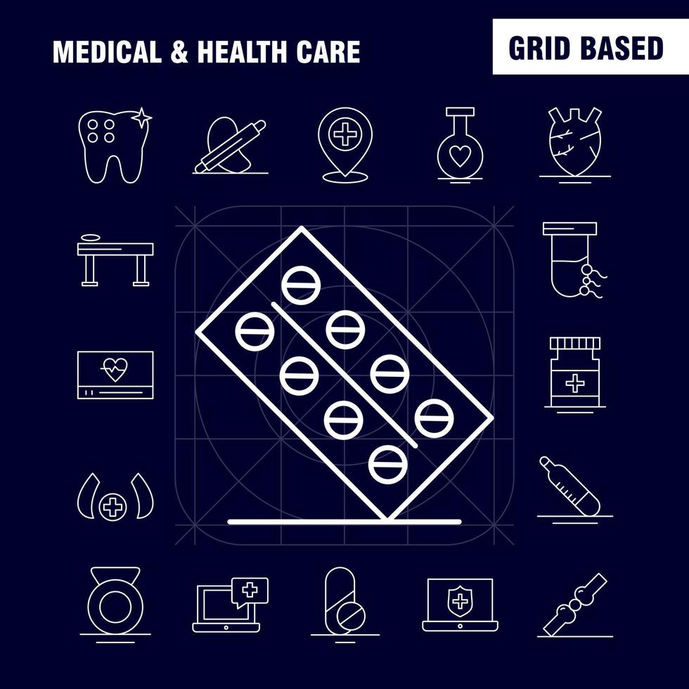medicinsk och hälsa vård linje ikon för webb skriva ut och mobil uxui utrustning sådan som medicinsk medicin läsplatta sjukhus mäta medicinsk medicinsk enheter piktogram packa vektor
