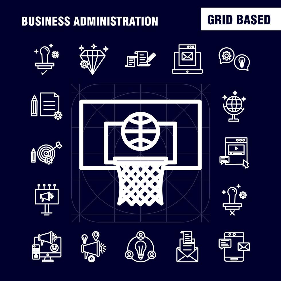 företag administrering linje ikoner uppsättning för infographics mobil uxui utrustning och skriva ut design inkludera basketboll netto korg spel sporter ljud musik volym eps 10 vektor