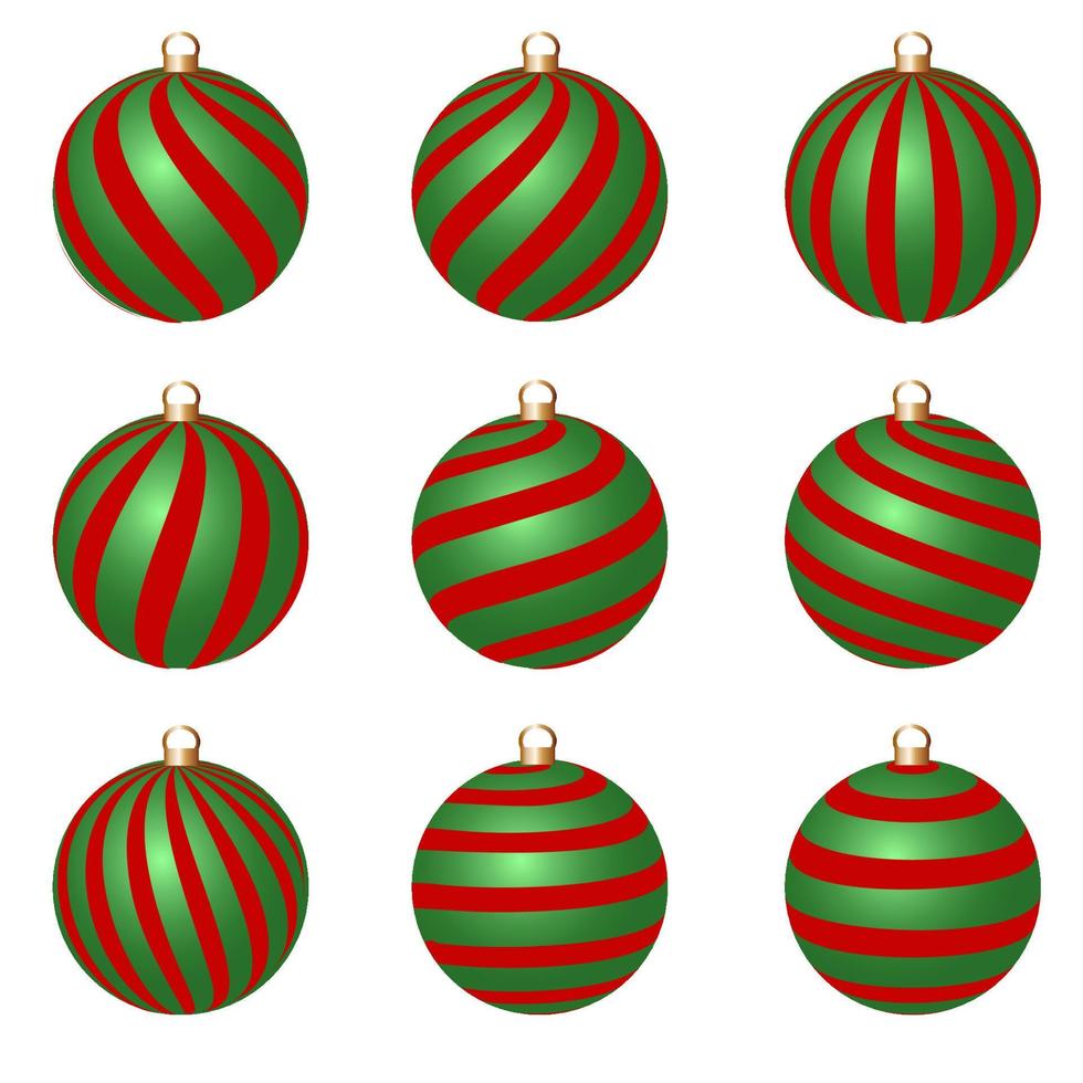 uppsättning av grön och röd jul bollar vektor