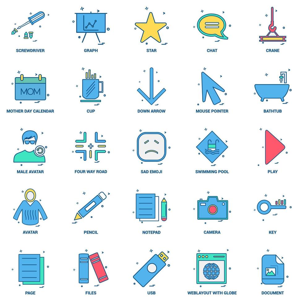 25 Business Concept Mix Flat Color Icon Set vektor