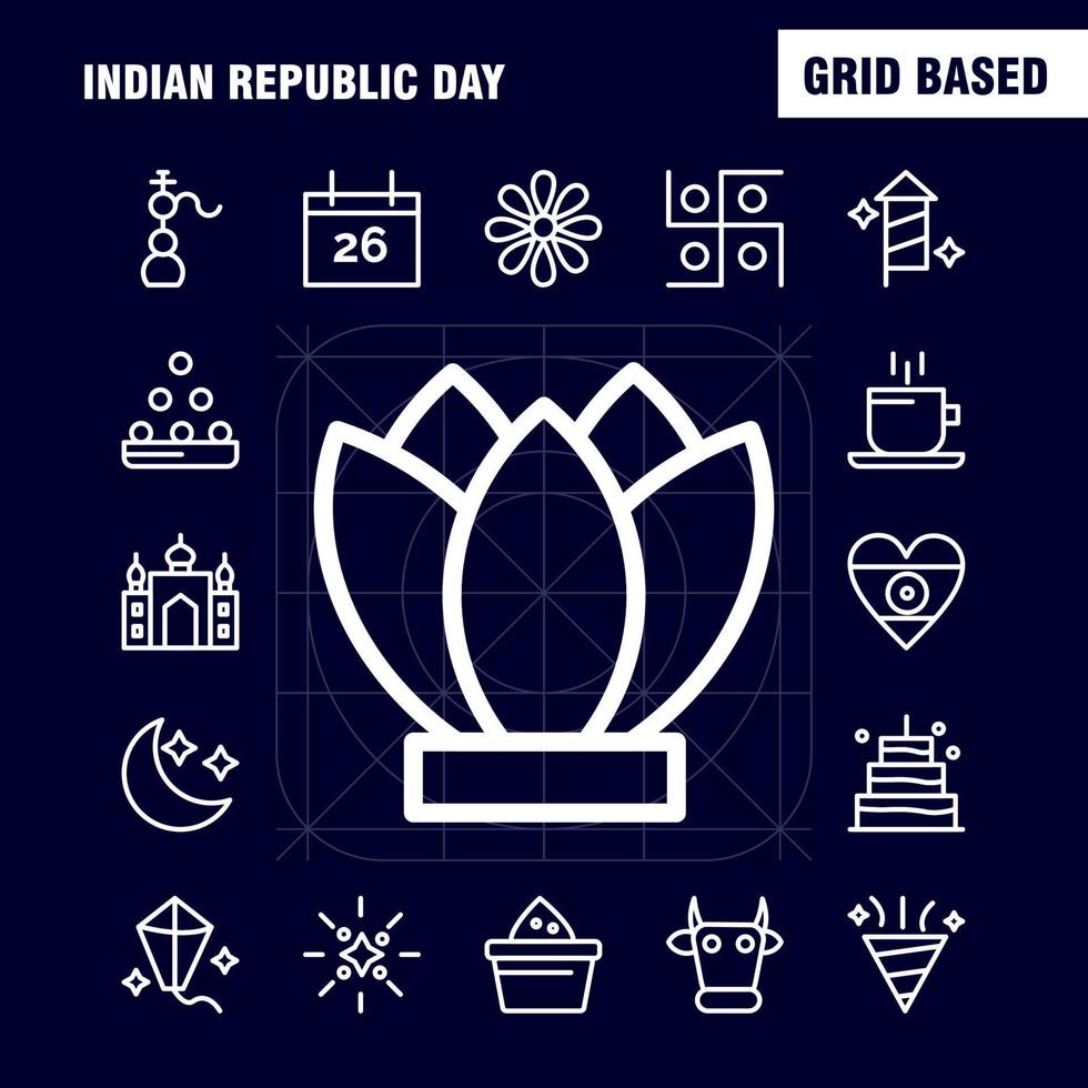 Indian Republic Day Line Icon Pack für Designer und Entwickler Icons des Drachenfestivals Flying India Indian Pot Food Day Vektor